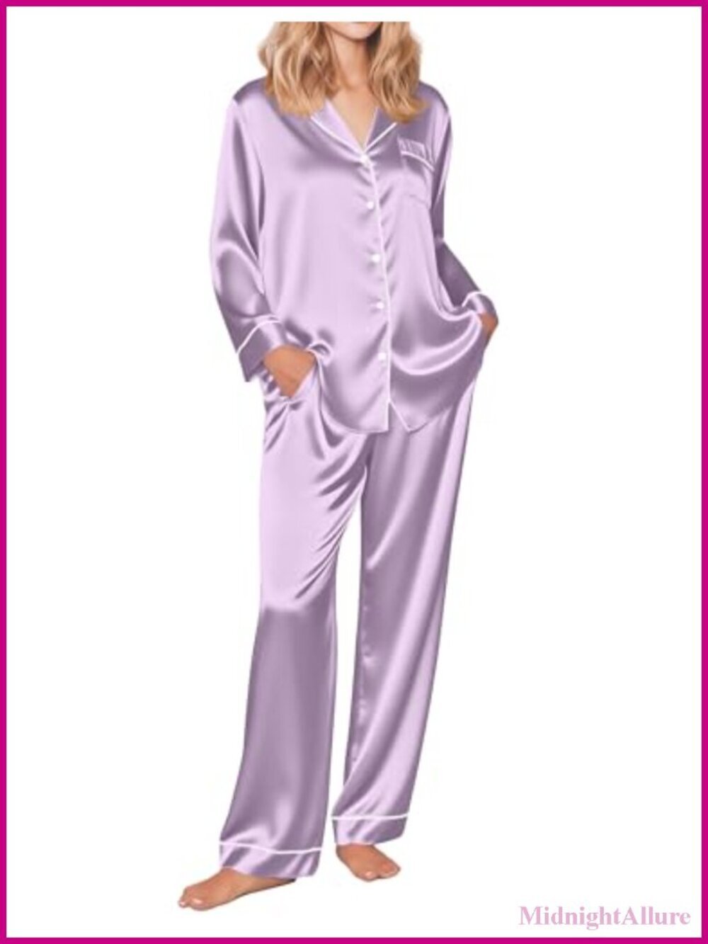 Silk Pajamas for Women Button Down Satin Pj Set Soft Long Sleeve 2 Piece